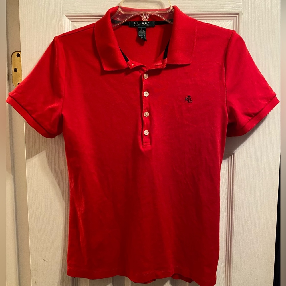 Lauren Ralph Lauren Women’s Short Sleeve Polo Top. Size large. Color red
